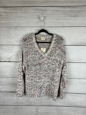 Cupio Plus Size Knit White Colorful Fall V-Neck Sweater Size 1X